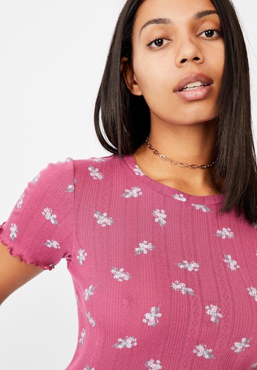 Cotton On - Little sister pointelle tee - arabella floral dark grape