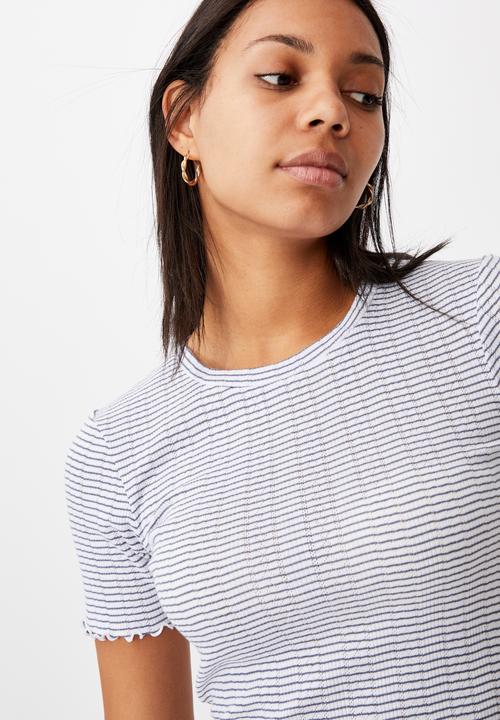 Cotton On - Little sister pointelle tee - mini stripe white/vintage navy