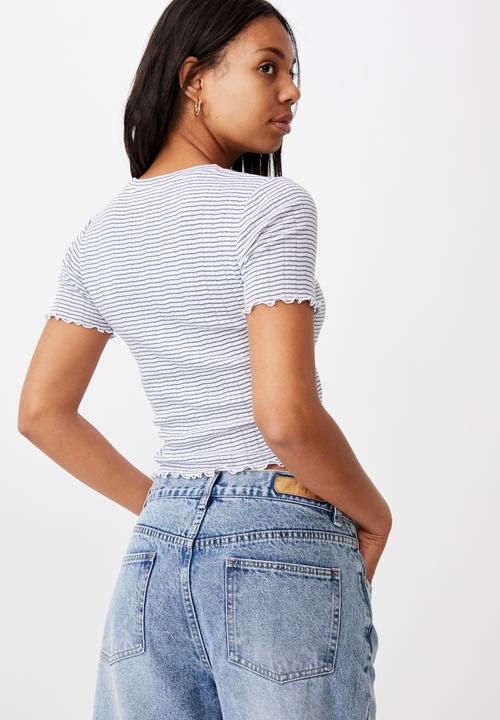 Cotton On - Little sister pointelle tee - mini stripe white/vintage navy
