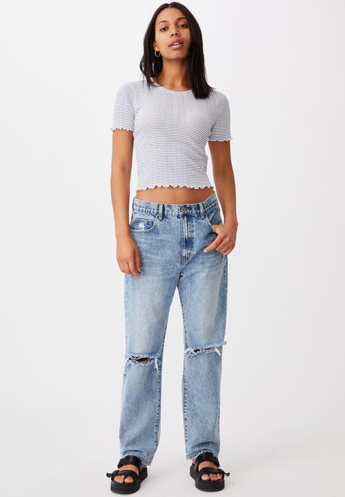 Cotton On - Little sister pointelle tee - mini stripe white/vintage navy
