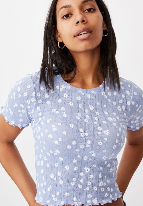 Cotton On - Little sister pointelle tee - stella daisy powder blue