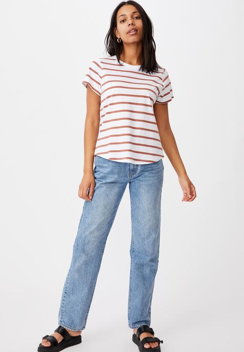 Cotton On - The one crew tee - dani stripe white/rust