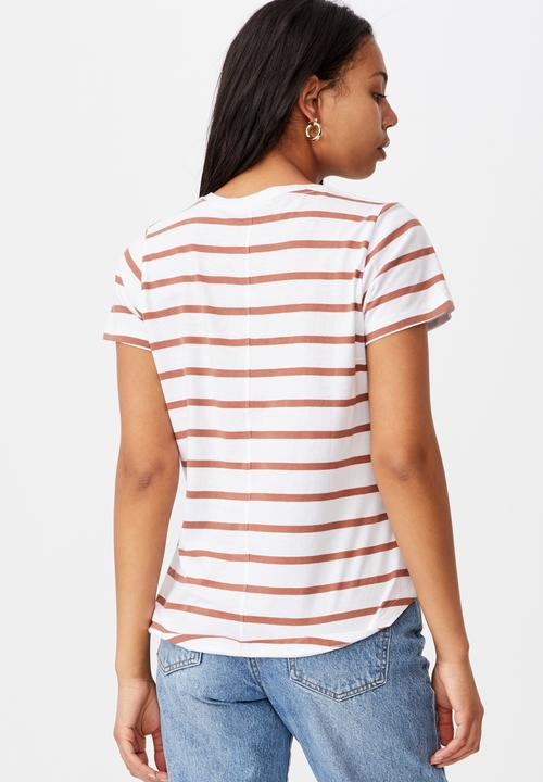 Cotton On - The one crew tee - dani stripe white/rust
