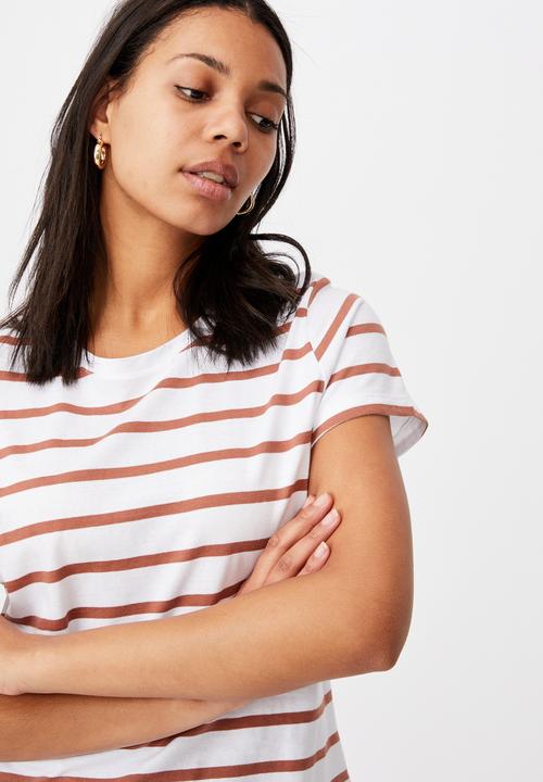 Cotton On - The one crew tee - dani stripe white/rust