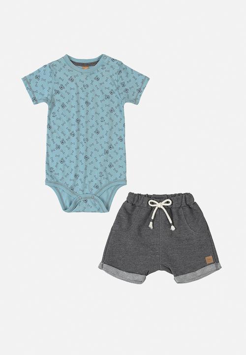 UP Baby - Baby boys bodysuit & sweat shorts set - blue