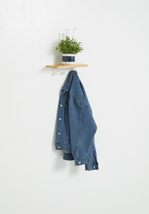 Sixth Floor - Small wall mounted hook shelf - white & natural