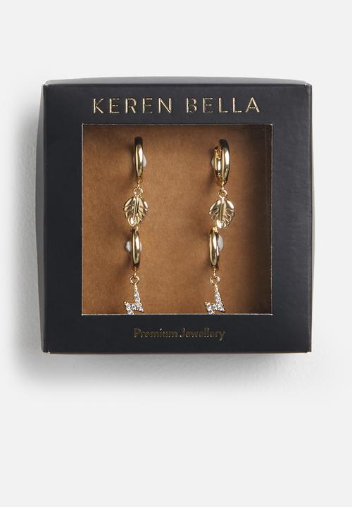 Keren Bella - Leaf and lighting charm hoop pack - gold