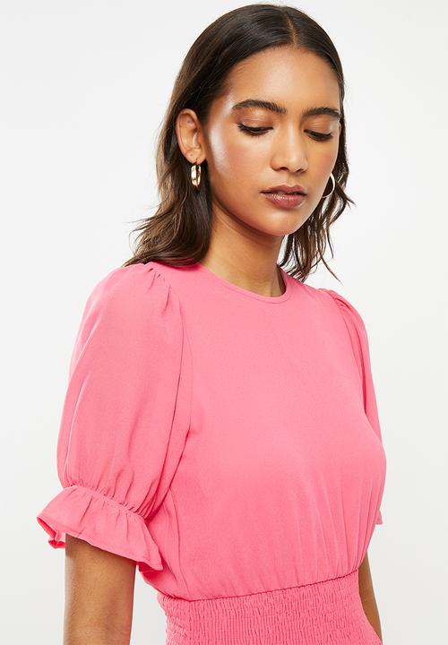 Vero Moda - Beatrice short sleeve smock short dress - hot pink