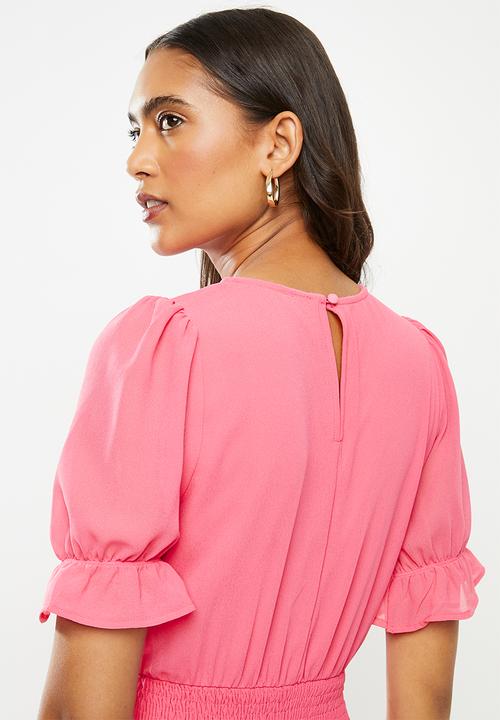 Vero Moda - Beatrice short sleeve smock short dress - hot pink