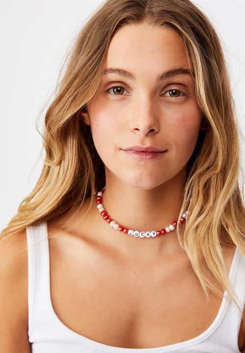 Rubi - Holiday beaded choker - red