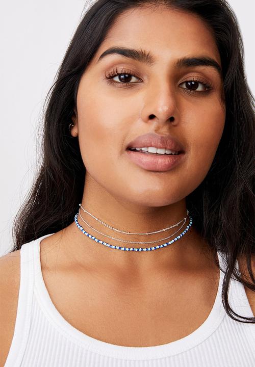 Rubi - Holiday beaded 3 pack necklace set - blue 