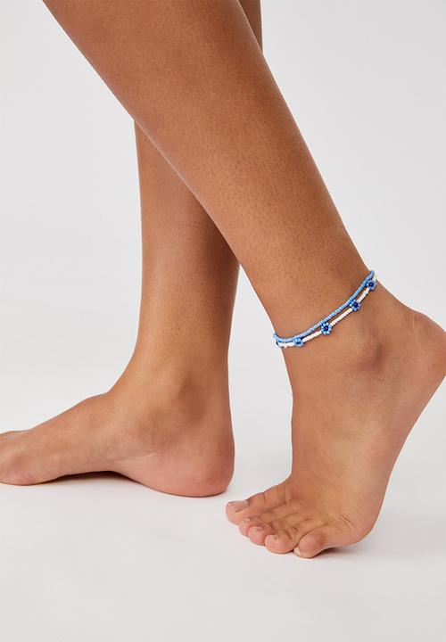 Rubi - Holiday beaded anklet - blue & white 