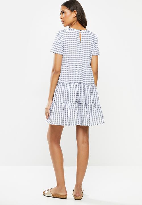 Blake - Seersucker tiered mini dress - black & white