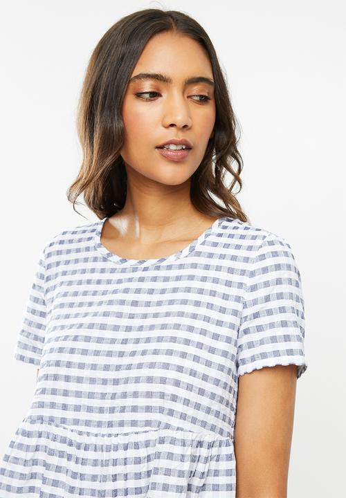 Blake - Seersucker tiered mini dress - black & white