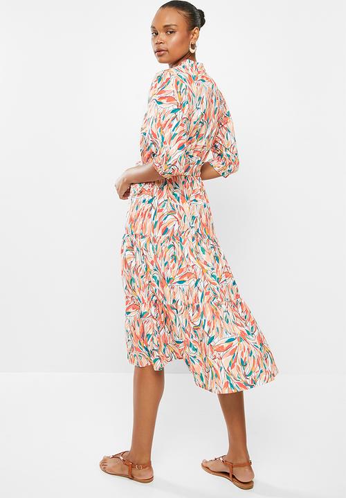 edit - Cotton tiered shirt dress - multi 