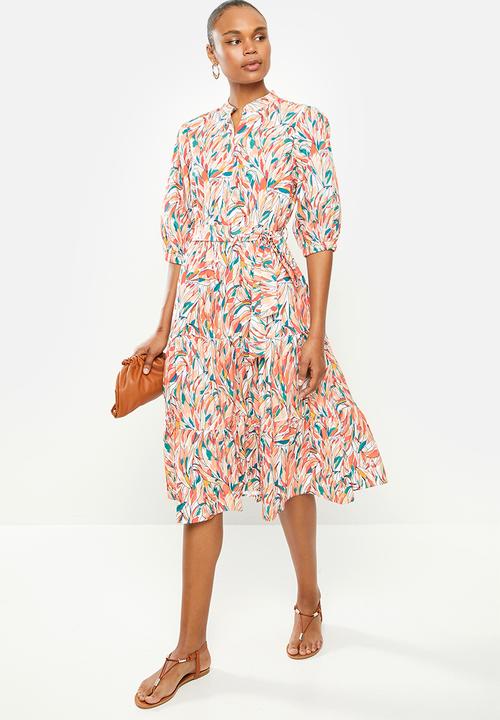 edit - Cotton tiered shirt dress - multi 