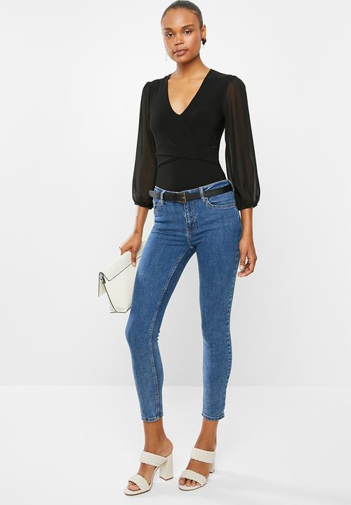 MILLA - Wrap front combo chiffon bodysuit - black