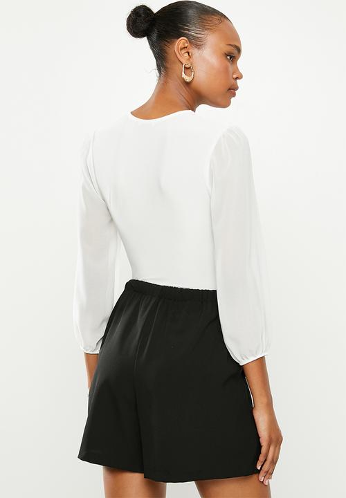 MILLA - Wrap front combo chiffon bodysuit - ivory