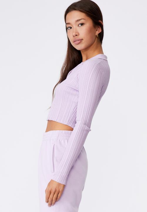 Factorie - Long sleeve collared crop cardi - lilac