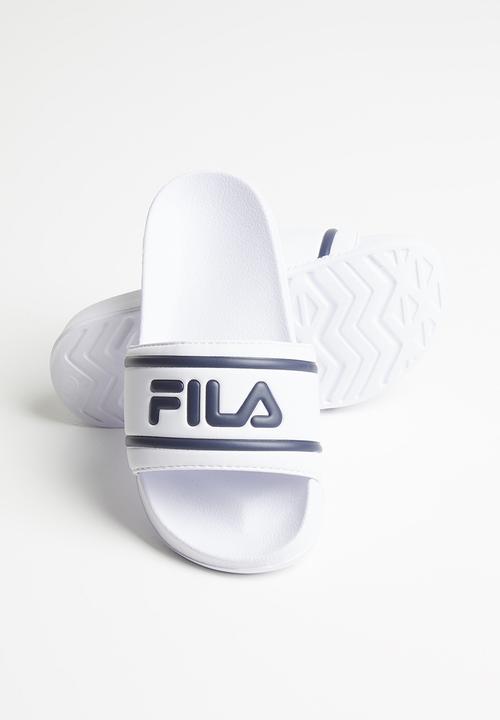 FILA - Deckle stripe slides - white & navy