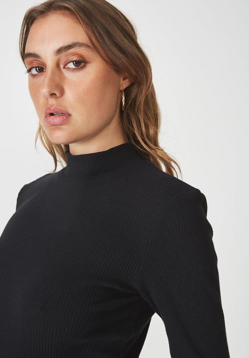 Factorie - Rib lettuce edge long sleeve - black