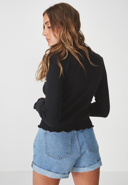 Factorie - Rib lettuce edge long sleeve - black