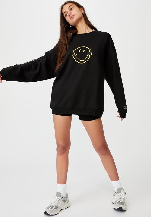 Factorie - Smiley oversized graphic crew - black 