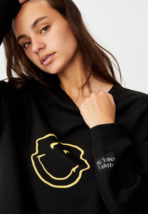 Factorie - Smiley oversized graphic crew - black 