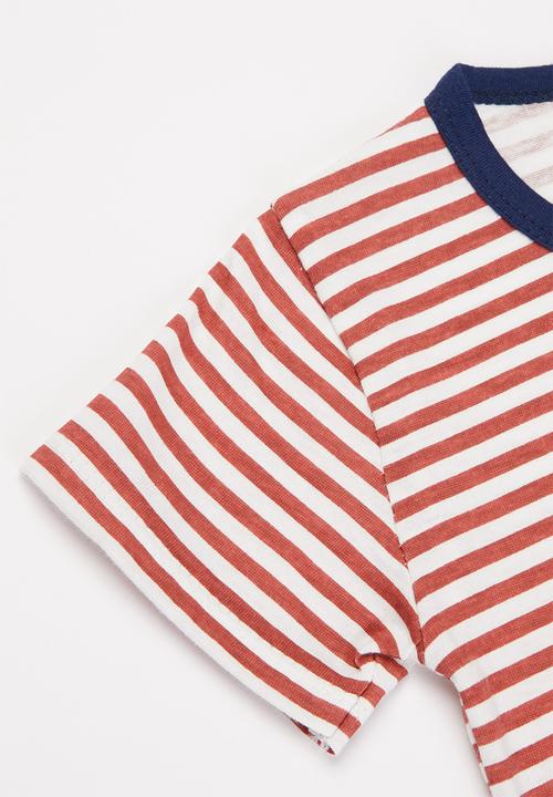 Pop Candy - Boys stripe tee - rust & white