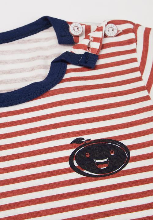 Pop Candy - Boys stripe tee - rust & white