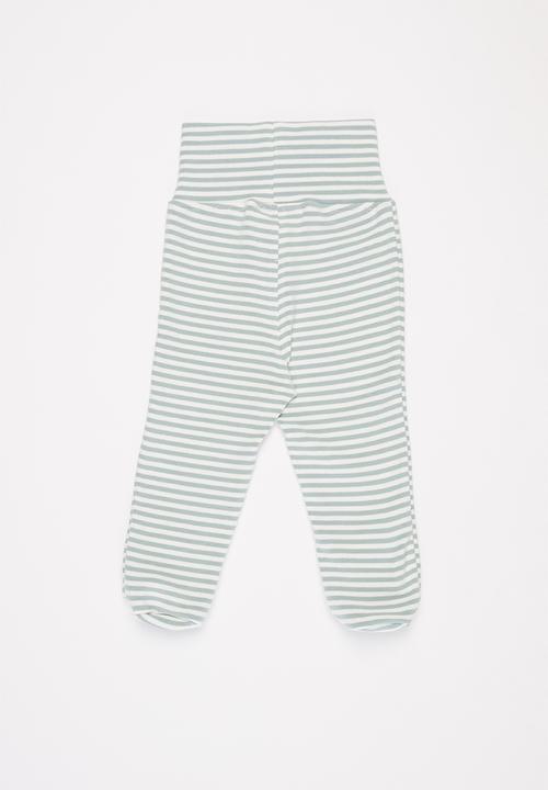 Pop Candy - Baby boys stripe footed  pants - grey & white