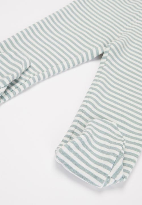 Pop Candy - Baby boys stripe footed  pants - grey & white