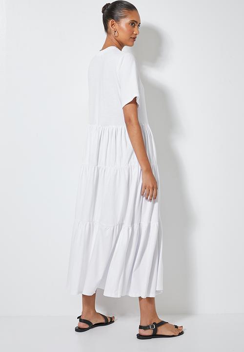 Superbalist - Tiered knit midi - white