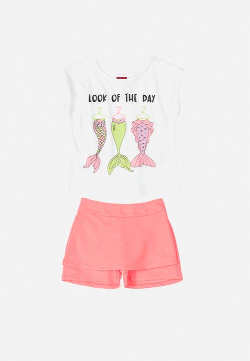 Bee Loop - Girls tee & skort set - white & pink 