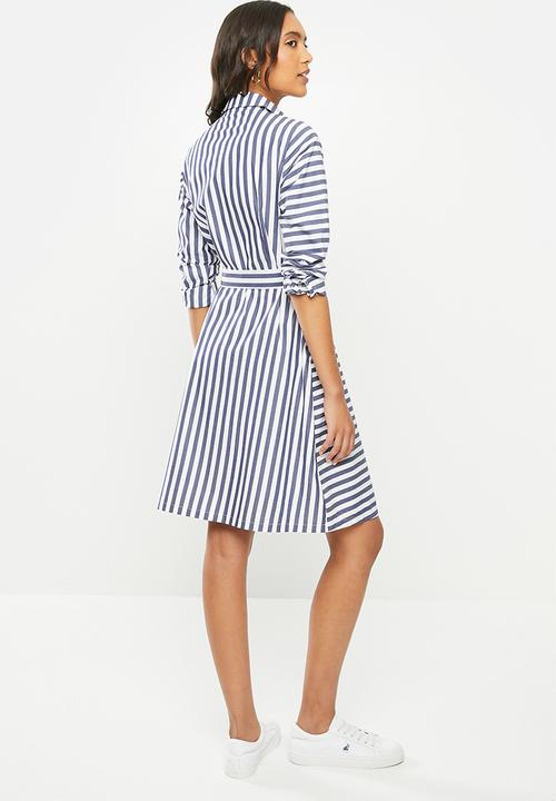 POLO - Bridget stripe shirt dress - white & navy