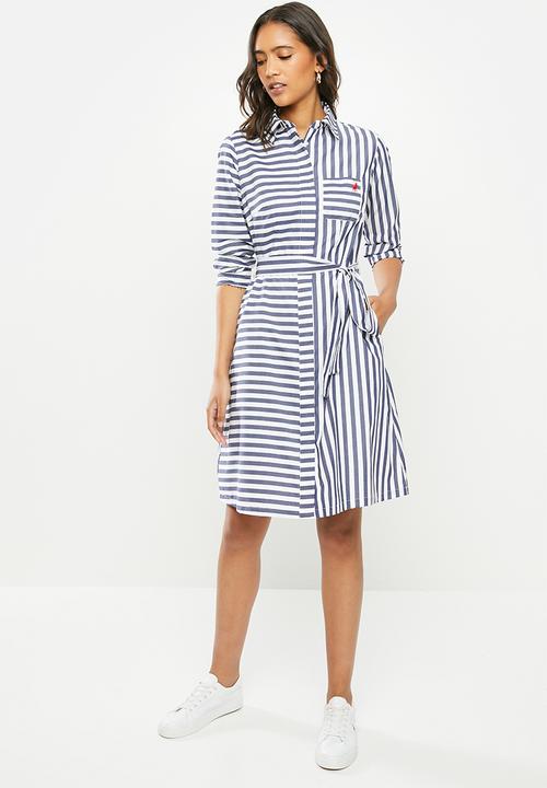 navy striped shirt dress