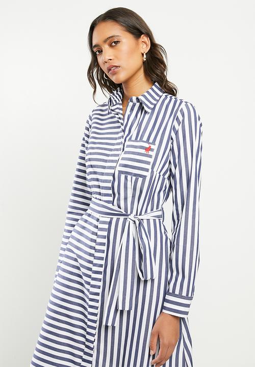 POLO - Bridget stripe shirt dress - white & navy