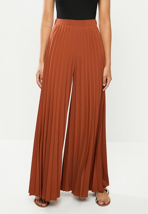 VELVET - Sunray pleated palazzo pant- rust
