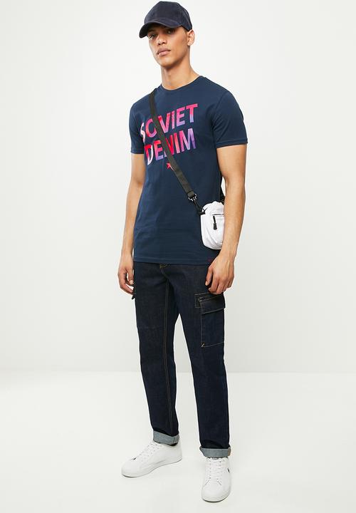 SOVIET - Blake slim fit s/slv crew neck tee - midnight blue