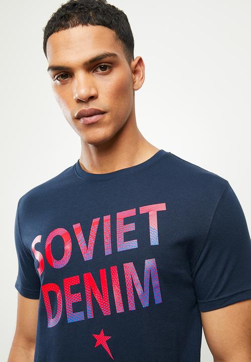 SOVIET - Blake slim fit s/slv crew neck tee - midnight blue