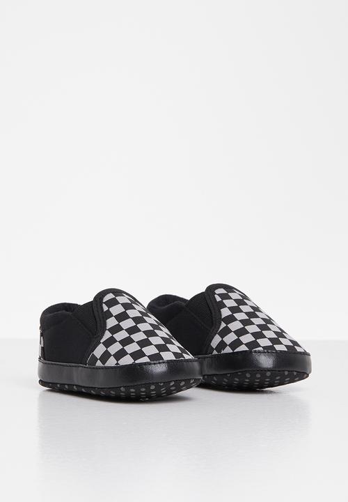Pop Candy - Boys check slip on sneaker - black and white
