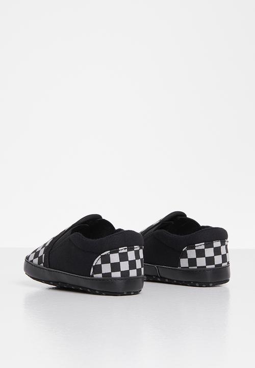 Pop Candy - Boys check slip on sneaker - black and white