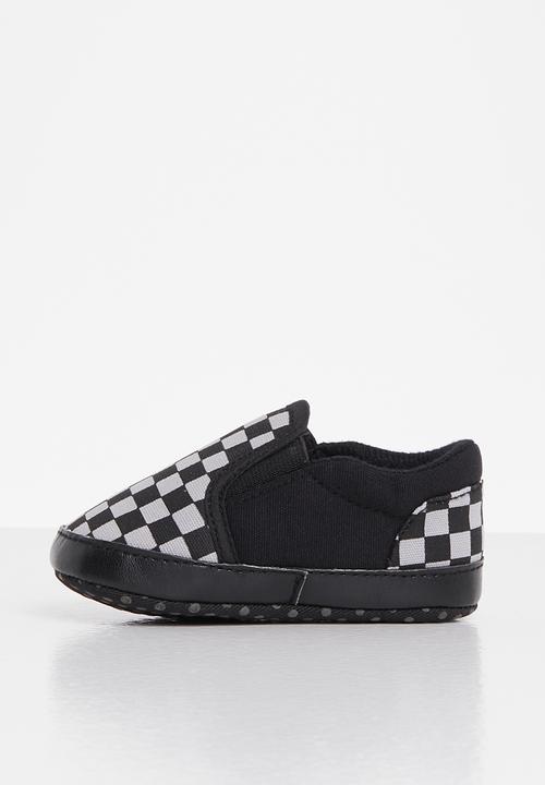 Pop Candy - Boys check slip on sneaker - black and white