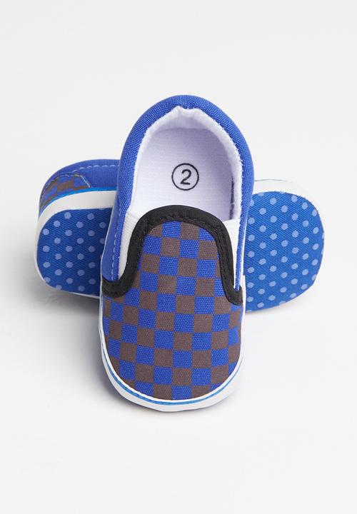 Pop Candy - Boys check slip on sneaker - blue