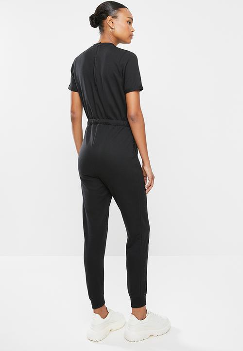 Missguided - Drawstring jogger cuff jumpsuit - black