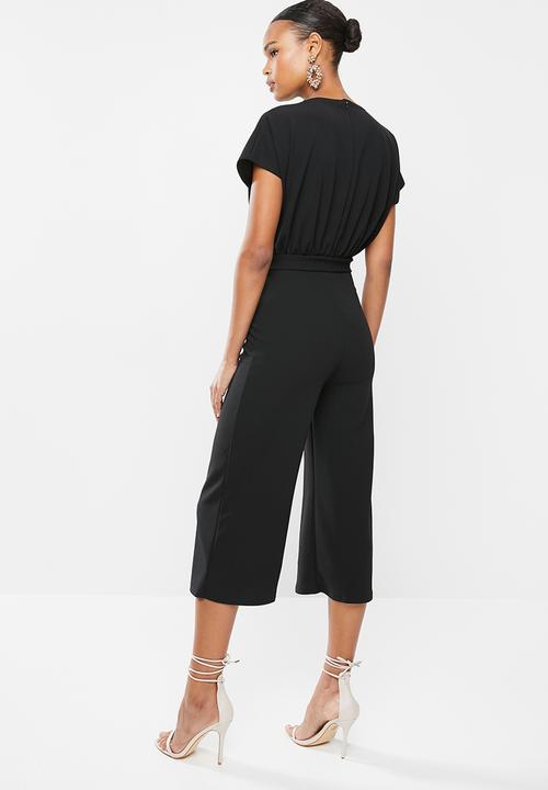 Missguided - Tie belt wide leg sleeve jumpsuit - black
