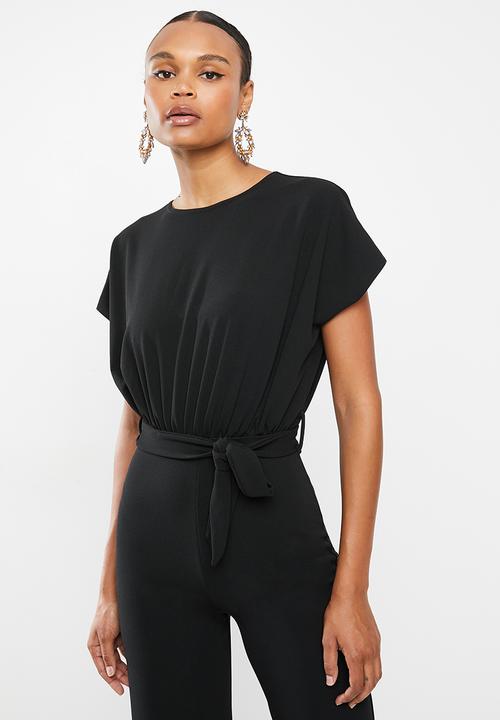 Missguided - Tie belt wide leg sleeve jumpsuit - black