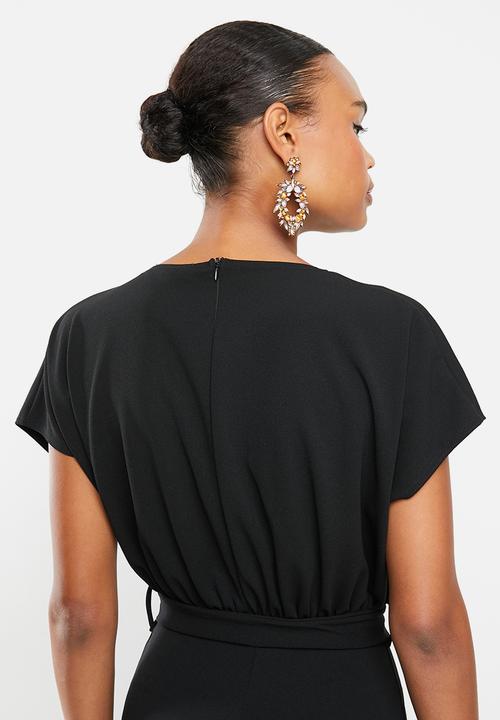 Missguided - Tie belt wide leg sleeve jumpsuit - black