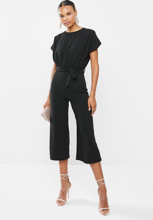 Missguided - Tie belt wide leg sleeve jumpsuit - black