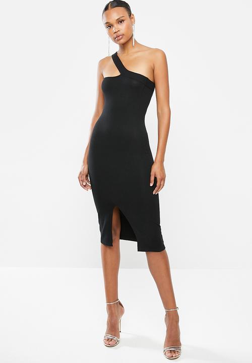 Missguided - One shoulder cut out midi dress - black